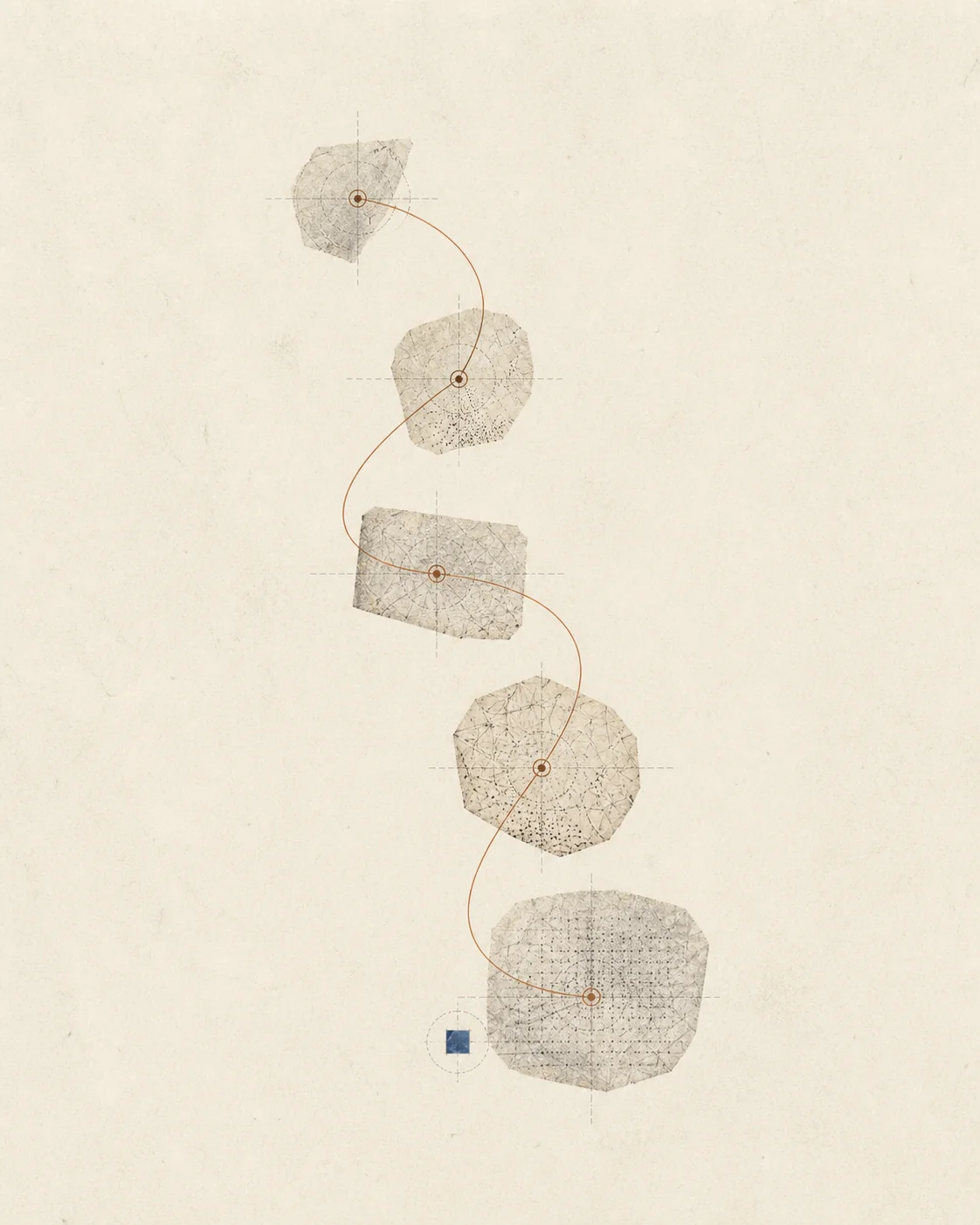Memory fragments revisited at intervals along a fine copper recall route