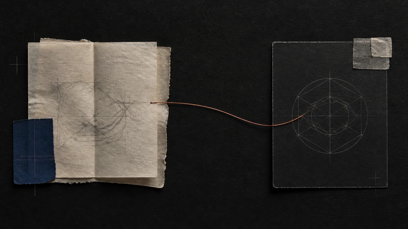 An open vellum sketch connected to a geometric study